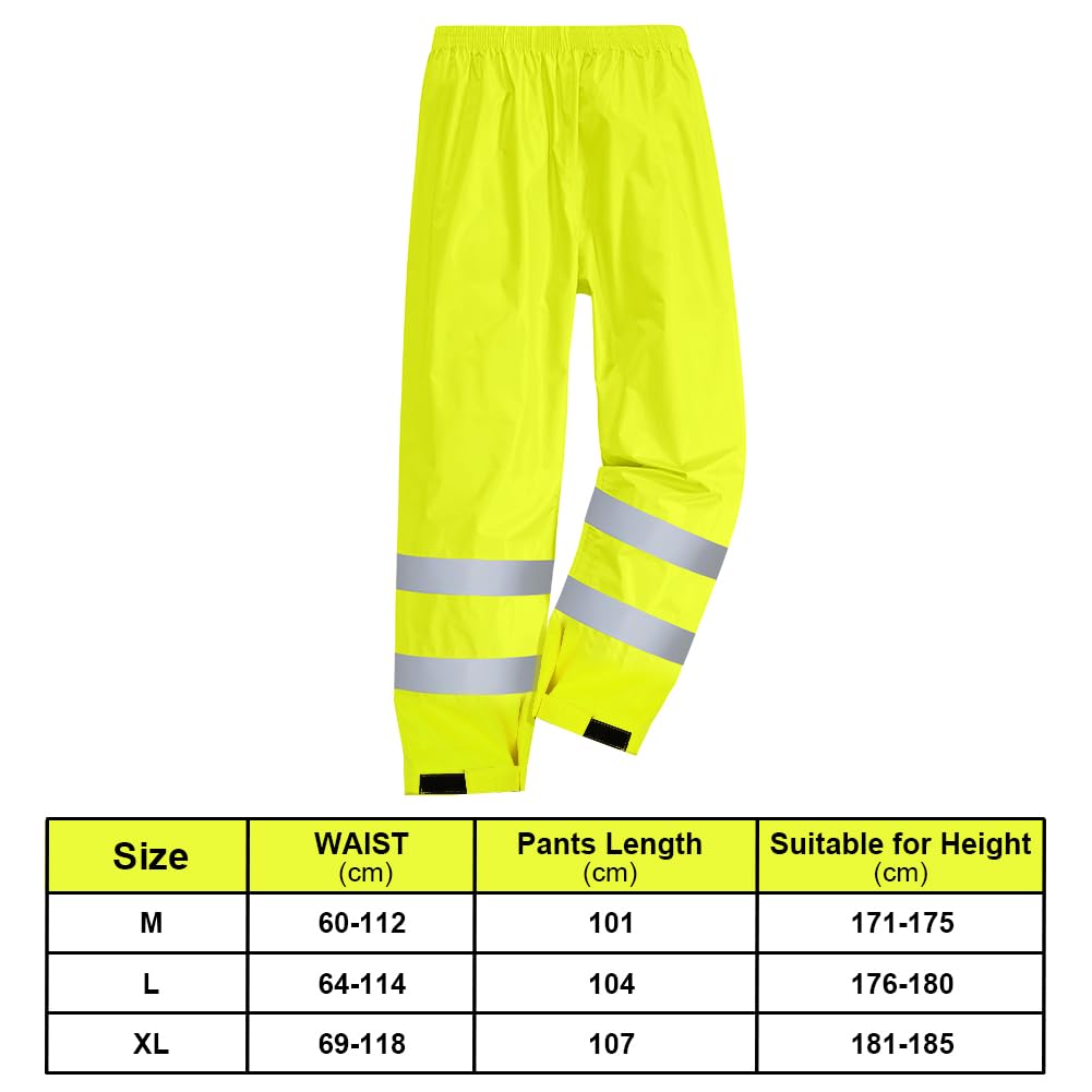AUYAO Spodnie o wysokiej widoczności, dwuwarstwowe spodnie przeciwdeszczowe Hi-Vis, odblaskowe i wodoodporne spodnie przeciwdeszczowe, męskie i damskie spodnie robocze na zewnątrz