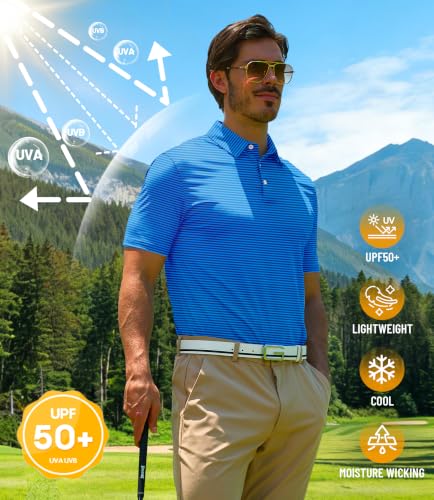 Image of ZITY 5 Pack Mens Golf Striped Polo Shirts Short Sleeve UPF 50+ Moisture Wicking Athletic Daily Casual Collared Shirt