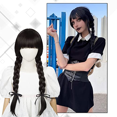 Aicos Kids Black Braid Wig For Kids Girls,Long Straight Costume Girls Wig Halloween Hair +Wig Cap #TOP16