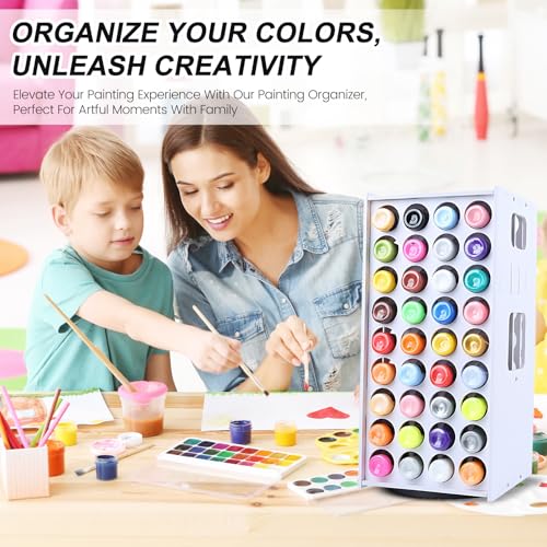 Image of Petyoung Craft Paint Holder Rack with 72 Holes, Spining Craft Paint Storage Organizer Tower Desk Storage, Vertical Pigment Organizer Holder