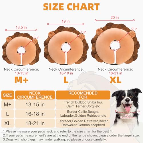 Image of KOOLTAIL Inflatable Dog Cone Collar, Soft Donut E Collar for Dogs After Surgery to Stop Licking Enhanced Alternative, Blow Up Pet Neck Pillow Recovery Adjustable Cone for Dog Cat, Upgrade Size,Lion XL
