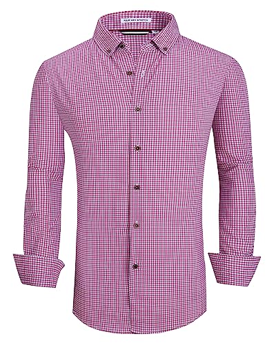 Alex Vando Mens Button Down Shirts Wrinkle Free 4-Way Stretch Print Business Casual Shirt