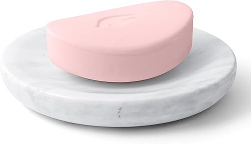 WORHE Jabonera de mármol Italia, soporte de esponja de piedra natural para baño, bañera, ducha, fregadero de cocina, organizador de jabón redondo