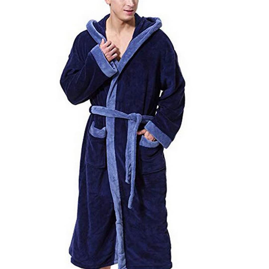 Albornoz casual cálido de invierno para hombre, bata de franela con cuello en V, manga larga, cálida, tallas grandes, kimono para baño, bata de baño masculina, abrigo