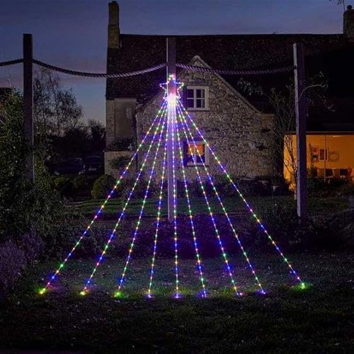 Marco Paul 3m Pre-Lit Shooting Star Christmas Light Display Outdoor Multicoloured LED Fairy Lights Mains Powered Festive Xmas Decoration for Garden & Home Waterfall String Lights for Outside