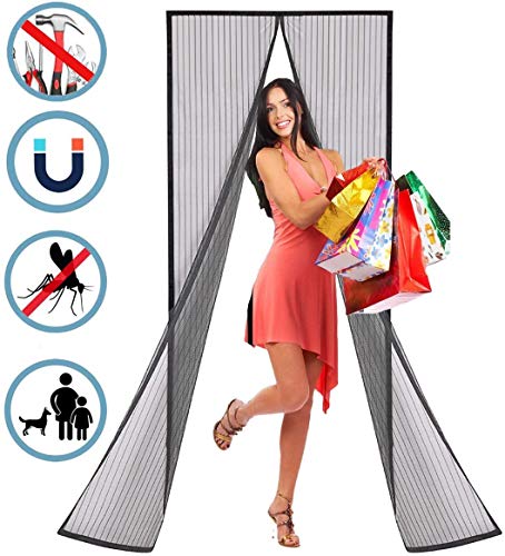 MODKOY Mosquitero Puertas Exteriores Adsorción magnética Plegable Circulacion de Aire Cortina Ultrafina Mantiene Mosquitos Fuera FáCil De Instalar para Pasillos Puertas 195x190cm Negro
