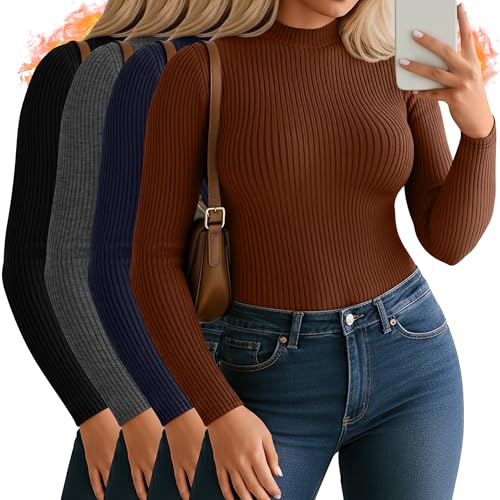 Oakgarden 4 Pack Women's Plus Size Mock Turtleneck Tops Thermal