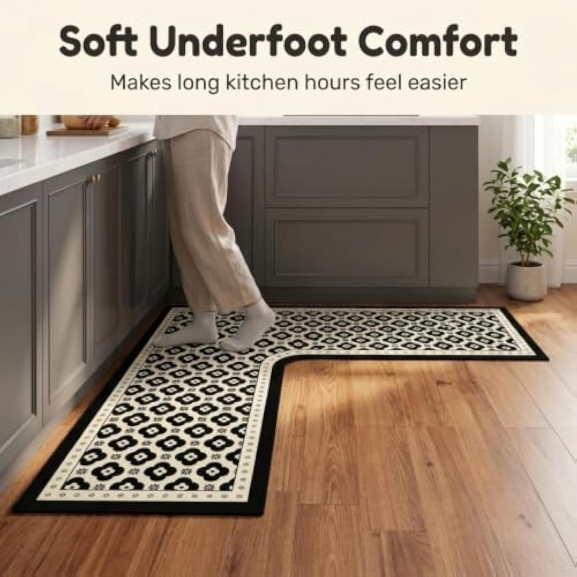 L Shaped Kitchen Floor Mat, Non Skid, Washable
