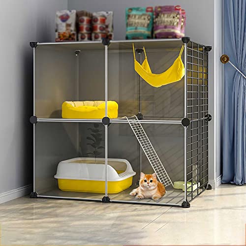 猫ケージ 屋内 大型猫ケージ 犬小屋 猫エンクロージャー 取り外し可能 DIY 猫 ベビーサークル フェレットクレート スロープはしごとベッド ペット 大型運動場所 1-4匹の猫に最適(サイズ:72x37x72cm)