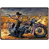 Original Retro Design Cowgirl and Motorcycle Tin Metal Signs Wall Art | Thick Tinplate Print Poster