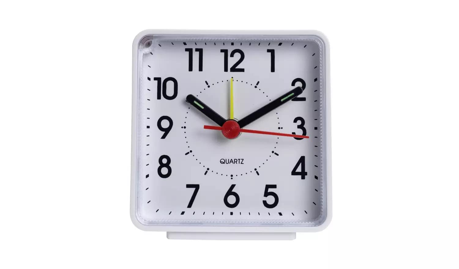 Classic Quartz Analogue Alarm Clock, White, Square Face, Modern Design, Bedside Desktop