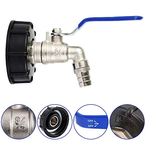GOLRISEN IBC Serbatoio IBC Serbatoi per Acqua Piovana IBC Opaco 3/4'Beccuccio Cromato Valvola di Scarico a Sfera per Serbatoio 1000L Blu