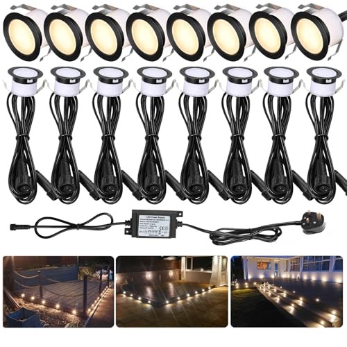 LED Decking Lights Warm White,Ø31MM Lighting Recessed LED Deck Light Kits IP67 Waterproof 12V Low Voltage Plinth Light Kits for Terrace/Patio/Path/Deck/Garden-16 Pack