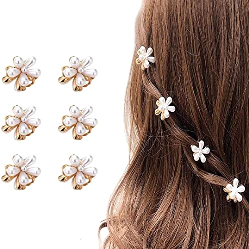 Image of ANNACREATIONS 6 Pcs Korean Style Small Hair Claw Clips Mini Pearl Claw Clips Pearl Barrettes Hairpin Hair Accessories for Women & Girls
