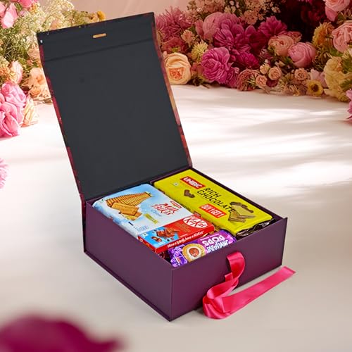 Image of RBS - Medium Foldable Gift Box with Ribbon 26x26x10cm Gift Boxes for Packaging (1 Pack) Multi-Purpose Gift Boxes for Presents Reuse Gift Packing Box Decorative Hamper Box (M-Velvet Secret Garden)