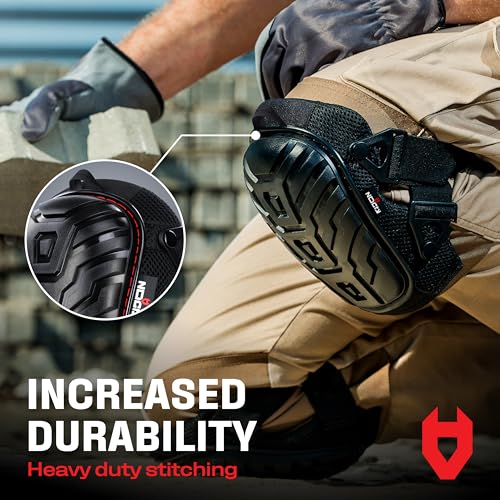 NoCry Professional Gel Knee Pads for Work with Soft Foam and Gel Cushion — Heavy Duty Cap, Reinforced Adjustable Straps, Military-Grade Rivets and Built-in Hang Loops — Perfect for Construction