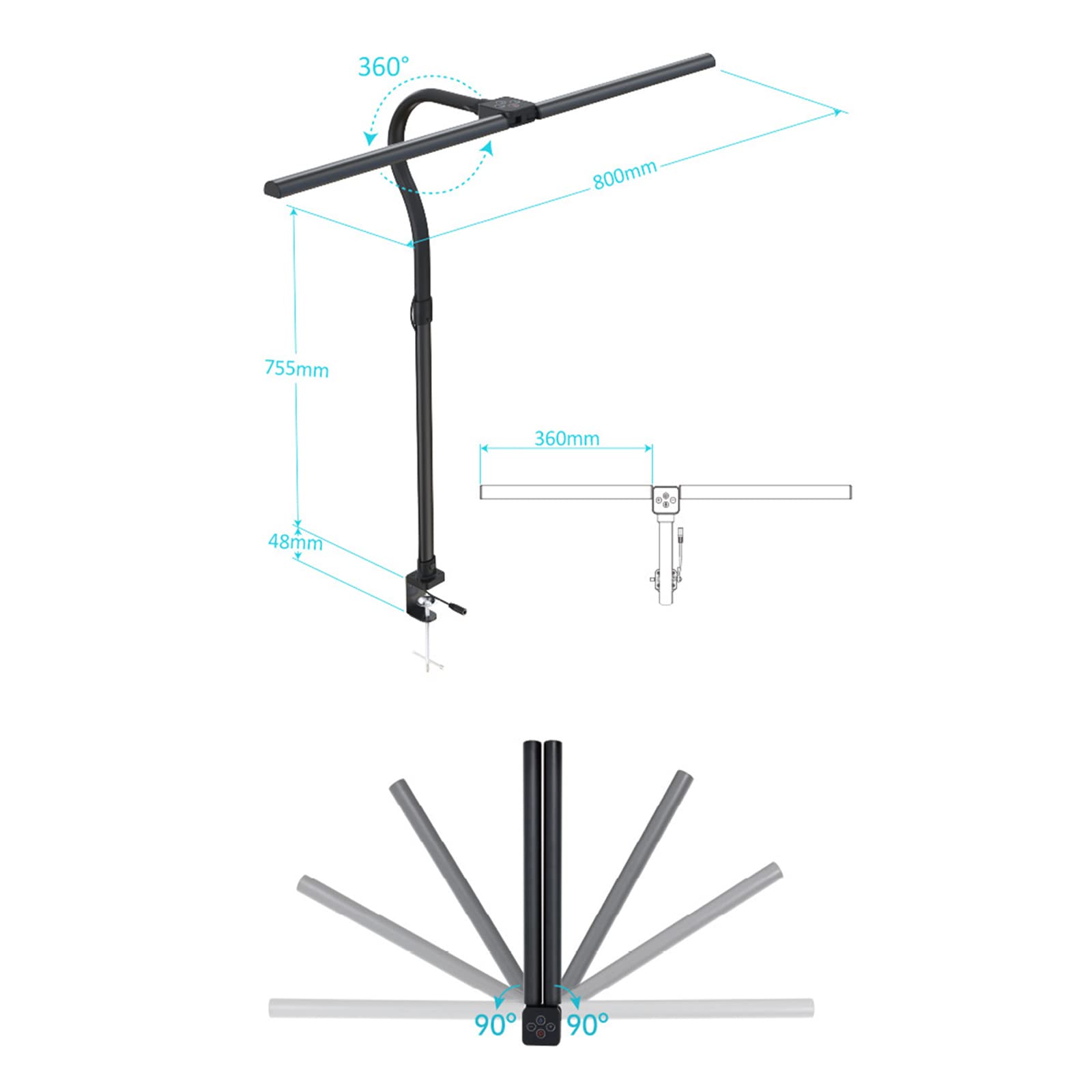 Architekt Lampa biurkowa, LED lampa biurkowa, Clip on Light 24W 5Tryby kolorów 5Ściemnialne elastyczne światło zaciskowe gęsiej szyi Pilot zdalnego sterowania biurowego stołu roboczego