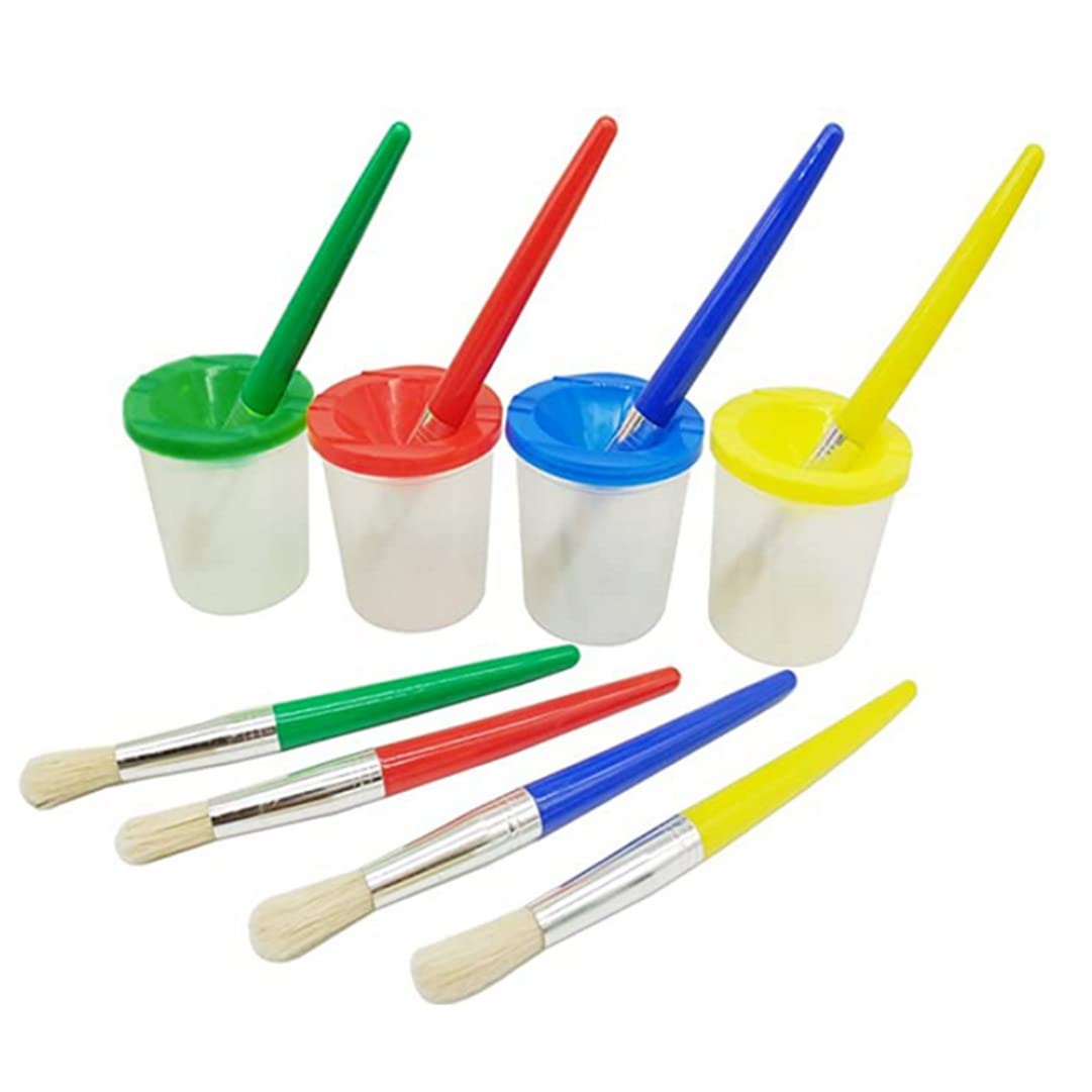 Wedhapy Kids Paint Brushes Paint Brush Set Kids Childrens Paint Paint Brush Assorted Colored Paint Cups Brushes Paint Color Mixing Cup Spill-Proof Graffiti Diy Painting Brushes Cups 8Pcs