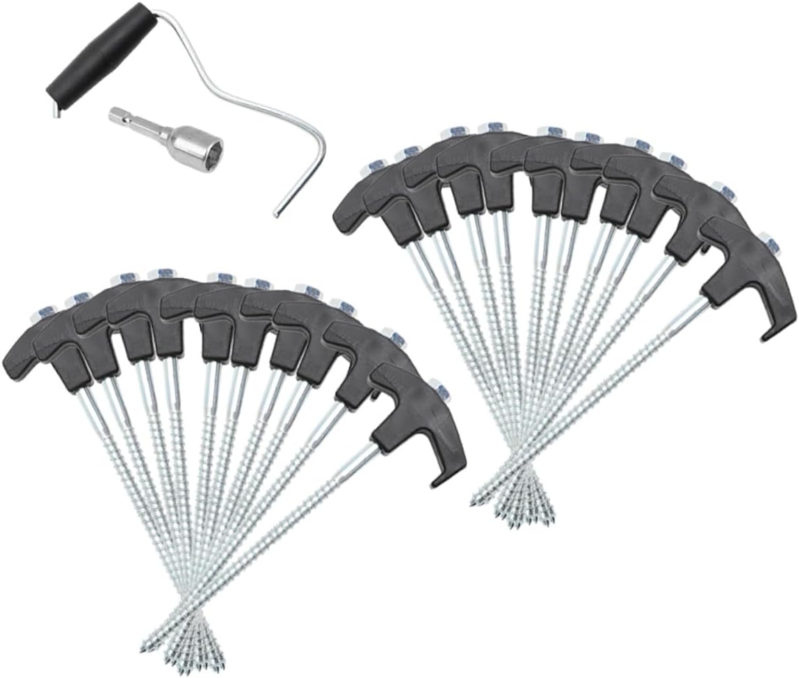 Heavy Duty Steel Tent Stakes Set 22pcs Camping Canopy Stakes with Sand and Lawn Anchors for Outdoor Tent and Tarp Windproof Ground Fixing
