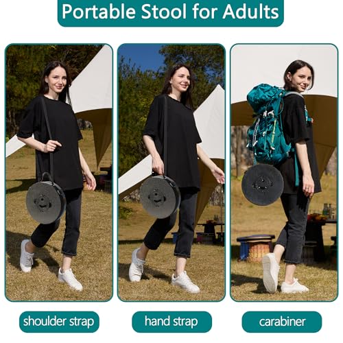 Image of ALEVMOOM XXL Collapsible Stool for Adults, Capacity 1000lbs, 19.7 inch Adjustable Height, Wider & Taller Heavy Duty Portable Stool for Camping Fishing Travel Queue-Black&No Cushion