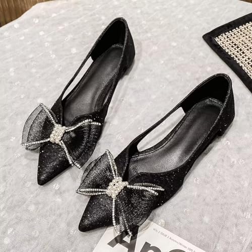 SAILING LU Womens Pearl Bowtie Pointed Toe Ballet Flats Wedding Hollow-Out Bow-Knot Shoes Dressy Slip-on2