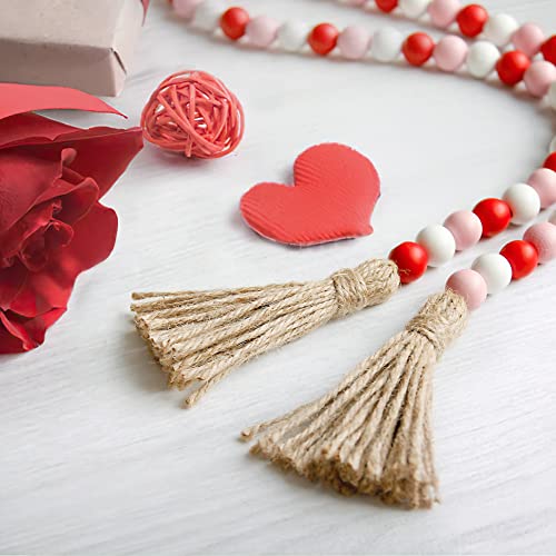 Bluemake Valentine's Day Wood Bead Garland With Tassel,Rustic Wooden Bead Decor Farmhouse Beads Big Wall Hanging Decor (Pink,39In) #TOP3