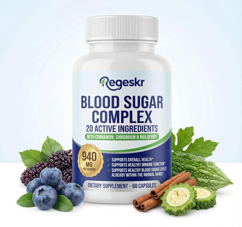 Regeskr suplemento botânico e mineral com extrato de melão-amargo, cromo, canela, Gymnema sylvestre e amoreira, 940 mg por porção, 60 cápsulas vegetarianas