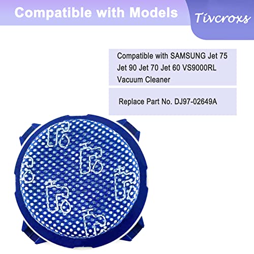 Jet75 Vacuum Filters Replacement Parts Compatible With Samsung Jet 75 Jet 90 Jet 70 Jet 75+ Jet 60 Vs9000Rl Vacuum Cleaner, Replace Part No. Dj97-02649A 4 Pack Vacuum Washable Micro Filters #TOP1
