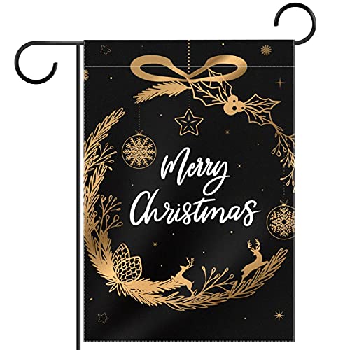 Couronne de Noël dorée drapeau de bienvenue en polyester haut de gamme double face toutes saisons