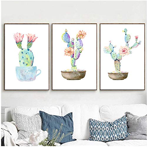 Peintures cactus sur toile 50x70 cm pour habiller un grand mur vide de salon moderne