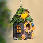 Wooden Bird House,Garden Bird House with Decorative Wooden Roof 14.7 x 14 x 20 cm House for Birds Nesting Box,Bird House for Balcony and Garden, Art Hanging Bird House Garden Decoration – Bild 5