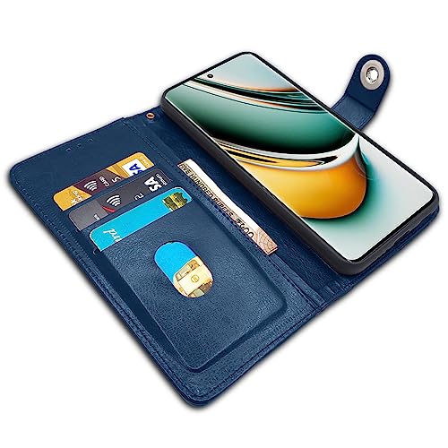 Image of Pikkme Realme 11 Pro / 11 Pro Plus 5G / Narzo 60 Pro 5G Flip Cover Leather Finish | Inside TPU with Card Pockets | Wallet Stand and Shock Proof | Complete Protection Button Flip Case (Blue)