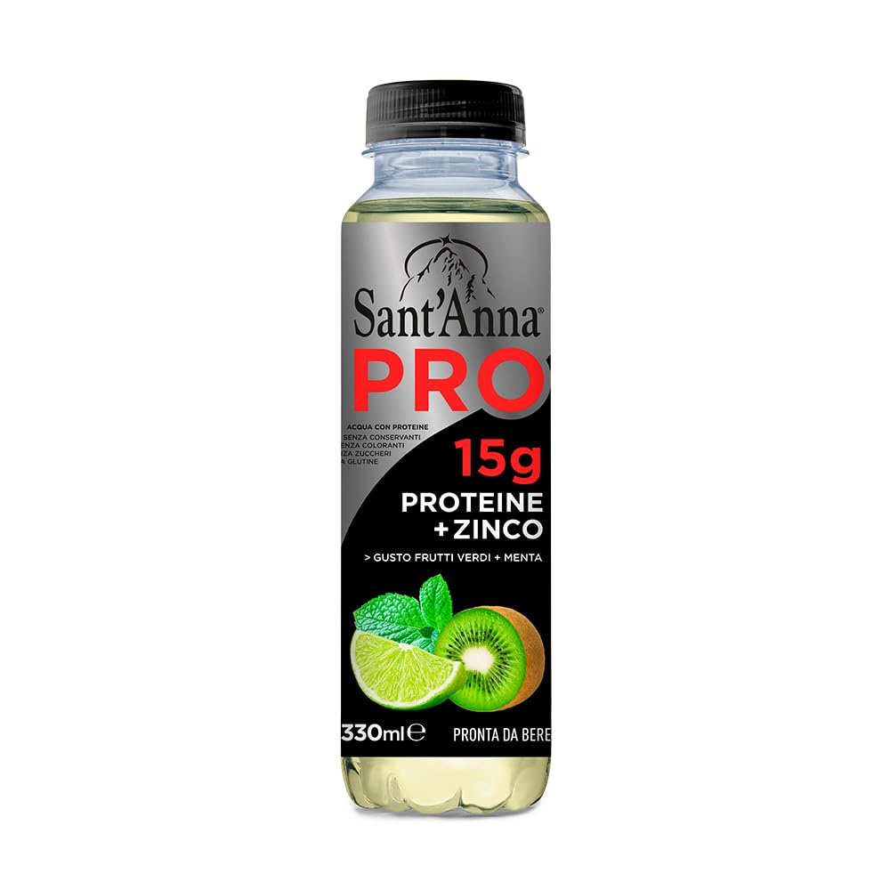 Sant'Anna PRO Frutti Verdi 0,33L | confezione 12 Bottiglia | Bevanda Proteica in Acqua Sant'Anna | Alto Contenuto di Proteine | Perfetta per chi pratica sport, idrata