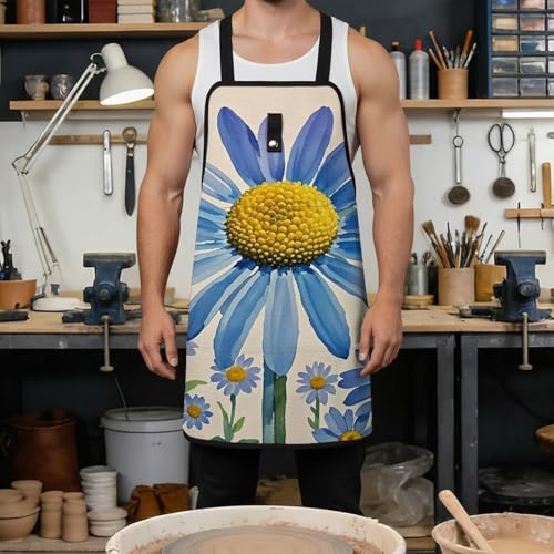 Delantal de trabajo azul con flores y bolsillos miniatura 4