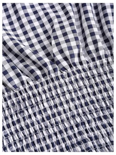 Women's Gingham Tie Shoulder Tank Tops Sleeveless Shirred Ruffle Hem Shirts4
