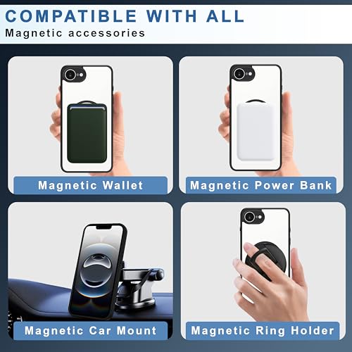 Image of CEDO Backcover for iPhone 16e / iPhone 17e | Compatible with Magsafe Wireless Charging | Camera Protection Shockproof Case | Magnetic Ring Lock Transparent Acrylic Clear Backcase (Black)