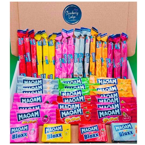 Maoam Sweets | 40 Piece Letterbox Sweets Gift Box | Maoam Stixx Bloxx & Stripes Chewy Fruity Sweet Selection | Ideal for Birthdays Thank You Gifts & Treat Boxes