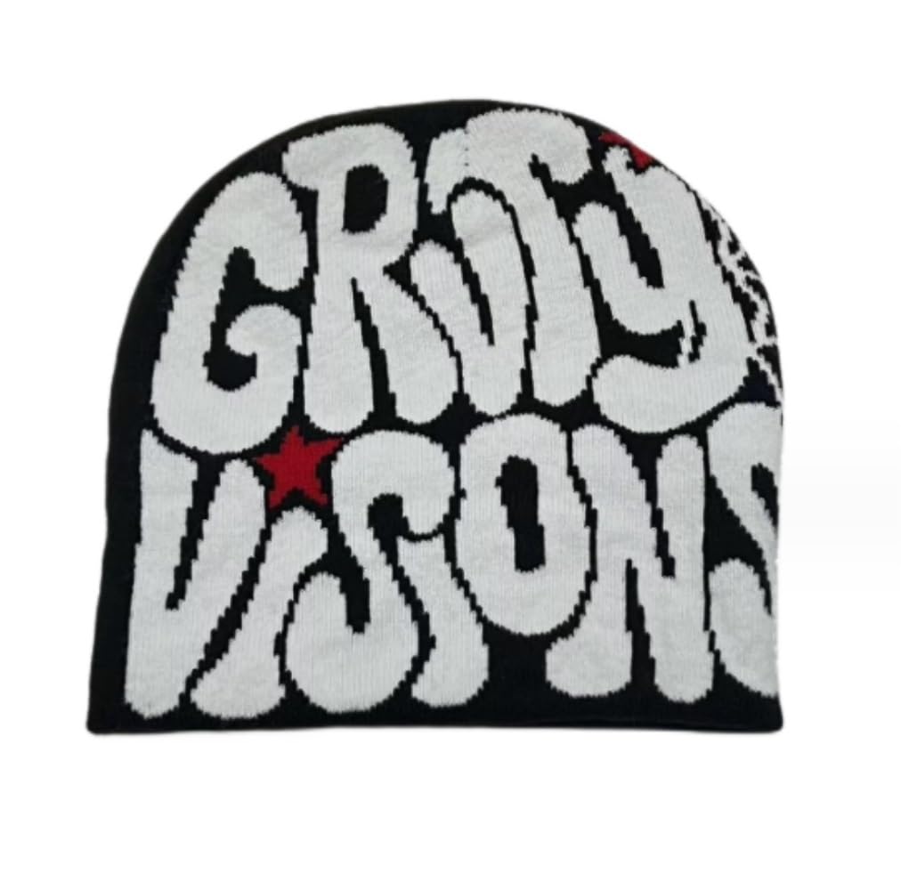 Iwenzhkpa Unisex A Iwenzhkp Winter Hat Beanies Letter Printing Knitted Hat Hip Hop Trend Beanie Winter Warm Woolen Hat Outdoor Hat(A)