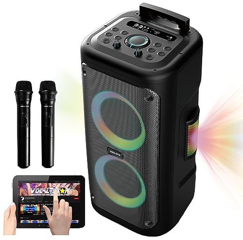 Machine Karaoké Portable Avec 2 Micros Sans Fil Bluetooth - Effets Sonores & Lumières RGB - Batterie 10h - Pour Enfants Et Adultes