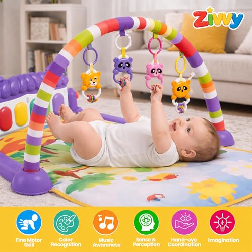 Image of Purple Play Gym for Babies 0 to 18 Months | Play Mat with Baby Hanging Toys for Newborn | Baby Mats for Floor | Baby Products All New Born Combo| New Born Baby Essentials & Gifts