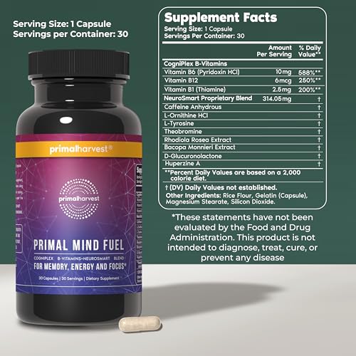 Brain Supplement by Primal Harvest, Primal Mind Fuel Brain Booster for Focus, Energy, Clarity, and Brain Health 30 Capsules Nootropics Brain Support Supplement for Men and Women - Image 3