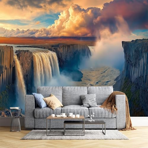 Papel Tapiz Fotográfico Cascada En Un Acantilado Murales, Paisaje Natural Mural De Pared Papel Tapiz Fotográfico, 260X175Cm Mural De Papel Tapiz De Pared Para Sala De Estar Dormitorio