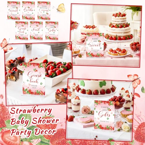 Image of Vercraft 6 Pcs A Berry Sweet Baby Is on The Way Baby Shower Decorations | 5 x 7 inch Berry Sweet Baby Shower Decorations, Strawberry Baby Shower Decorations, Take One Thank You Centerpieces,