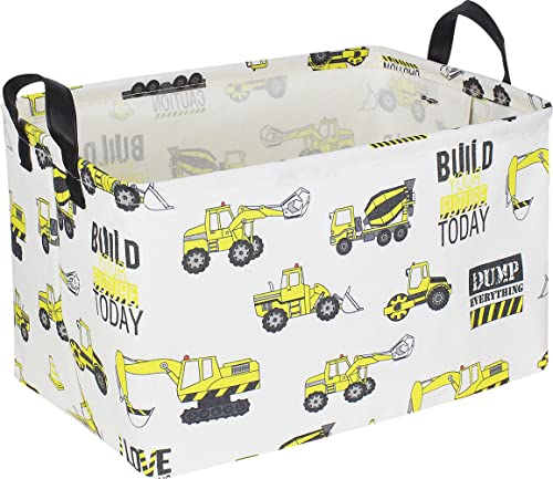 Image of CLOCOR Rectangular Boys Construction Storage Basket,Kids Toy Bins,Waterproof Tractor Truck Storage Box with Handles,Gift Basket,Excavator Printed Bedroom Playroom Decor(Engineering)