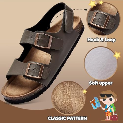 Image of Torotto Toddler Kids Sandals Boys Girls Cork Footbed Sandals with Adjustable Buckle Casual Slides Open Toes Flat