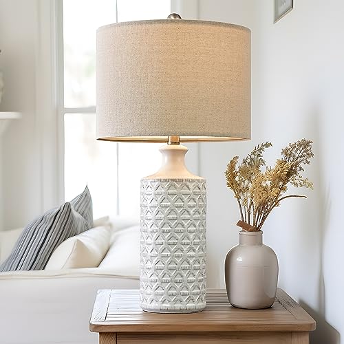 PoKat 24.75" Modern Contemporary Ceramic End Table Lamps Set of 2 for Living/Study Room Desk Décor,Bedside,Nightstand Lamps for Bedroom Office Farmhouse,White - Image 4