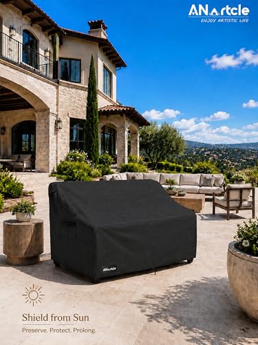 Image of ANartcle 3-Seater Patio Sofa Cover,85W x 37D x 35H Inches Outdoor Couch Cover,100% Waterproof Heavy Duty Patio Sofa Covers,Patio Furniture Covers,Black