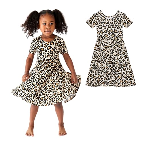 Posh Peanut Lana Leopard - Short Sleeve Basic Twirl Dress - 3-4 Years