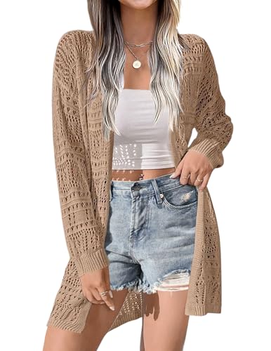 Zeagoo Womens 2025 Summer Crochet Cardigan Sweaters Lightweight Long Sleeve Open Front Kimono Boho Knit Cover Ups