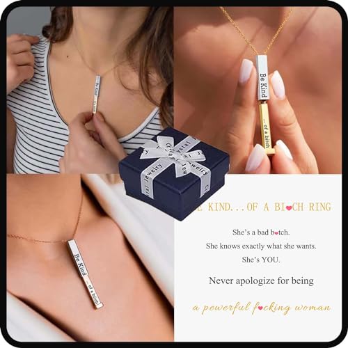 Be Kind...Of A Bi*ch - Hidden Message Necklace, Personalized 3D Engraving Vertical Bar Necklace, Stainless Steel Be Kind Necklace for Women Girls3